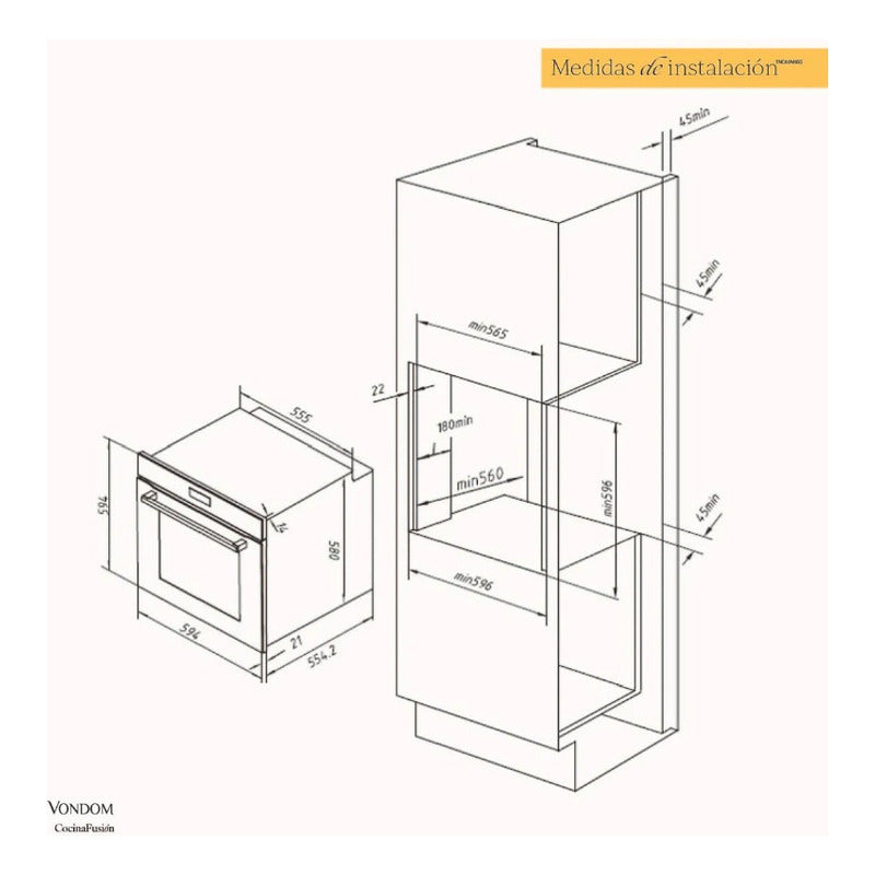 Combo Vondom Horno Electrico Y Anafe A Gas Touch 60cm Gris