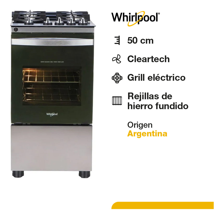 Cocina A Gas Whirlpool Acero Inoxidable 51 Cm Con Grill WFO4VBRDIM