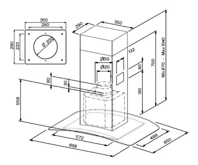 Extractor Purificador De Cocina Spar Arketto Isla Ac. Inox. Isla 90cm Plateado