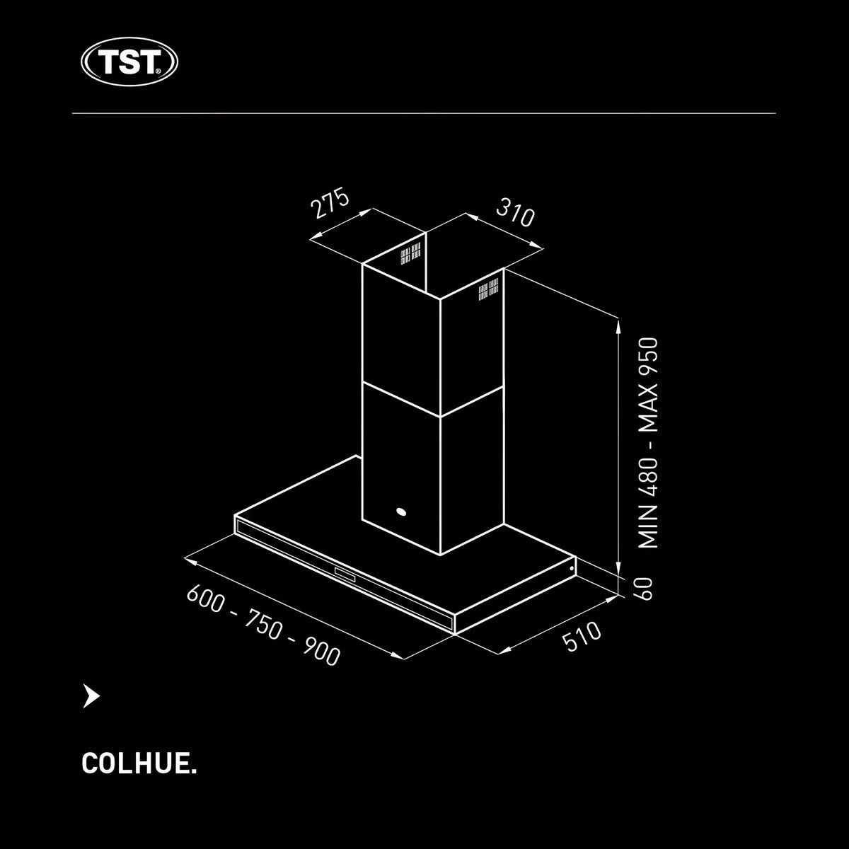 Extractor Purificador De Cocina Tst Campana Purificadora Colhue Co-30090-740 Ac. Inox. De Pared 90cm X 6cm X 51cm Plateado