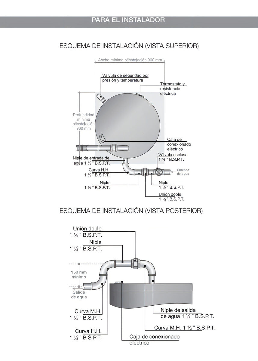 Termotanque Eléctrico Rheem COM255 255 Litros Alta Capacidad Rapida Recuperacion Carga Superior - Lateral