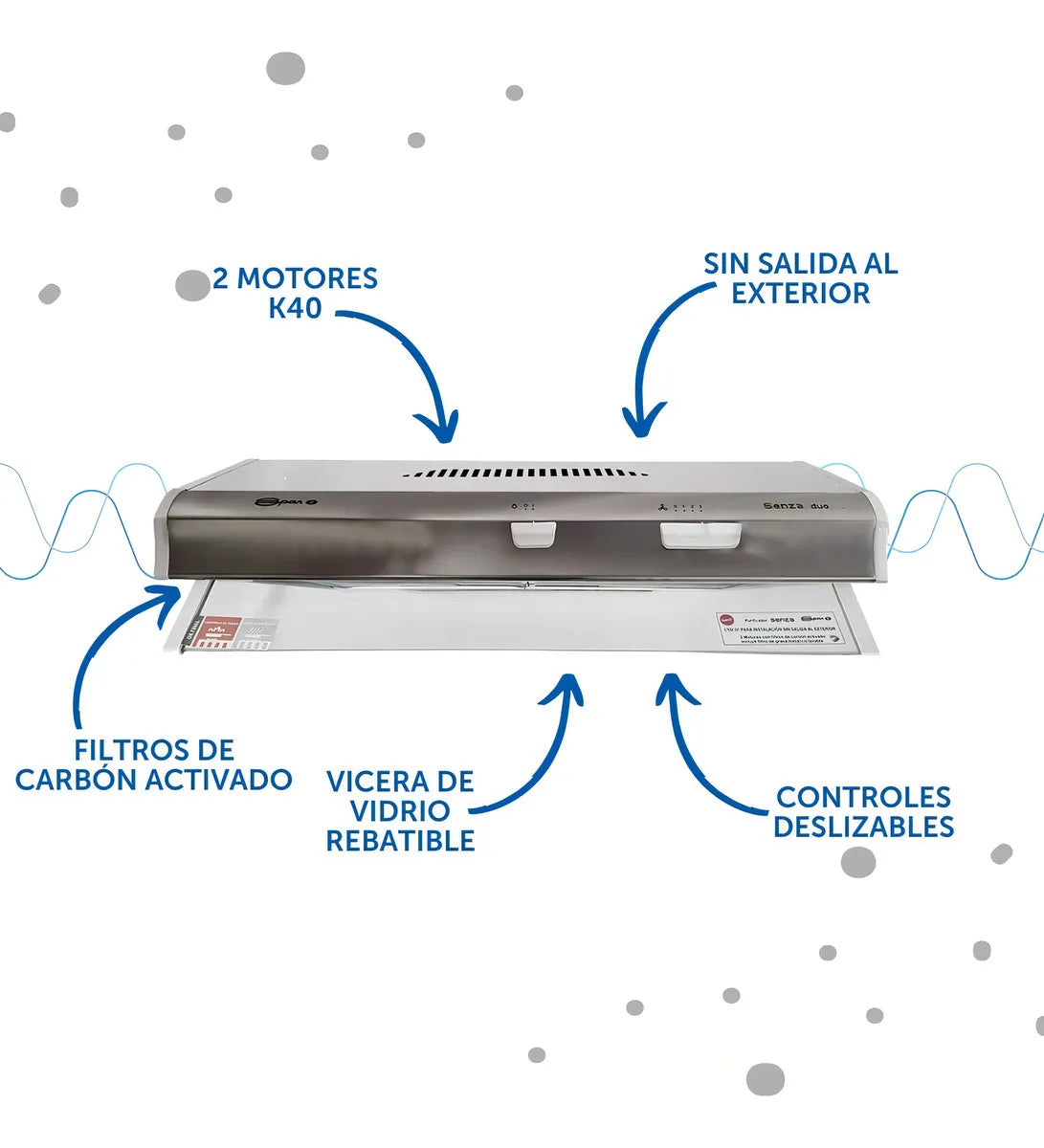 Purificador Spar Senza Duo 60cm 2 Motores Blanco Fte Acero Color Blanco/acero Inoxidable