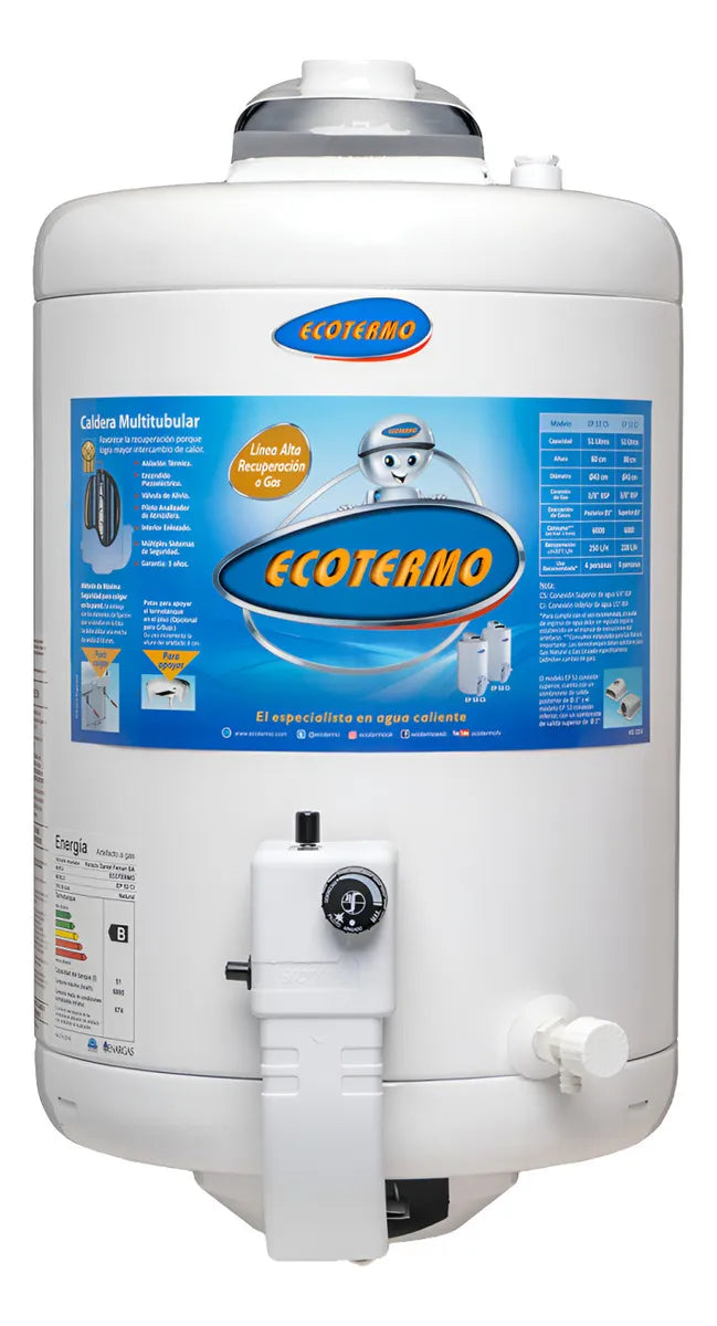 Termotanque A Gas Natural Ecotermo Alta Recuperación 53l Color Blanco