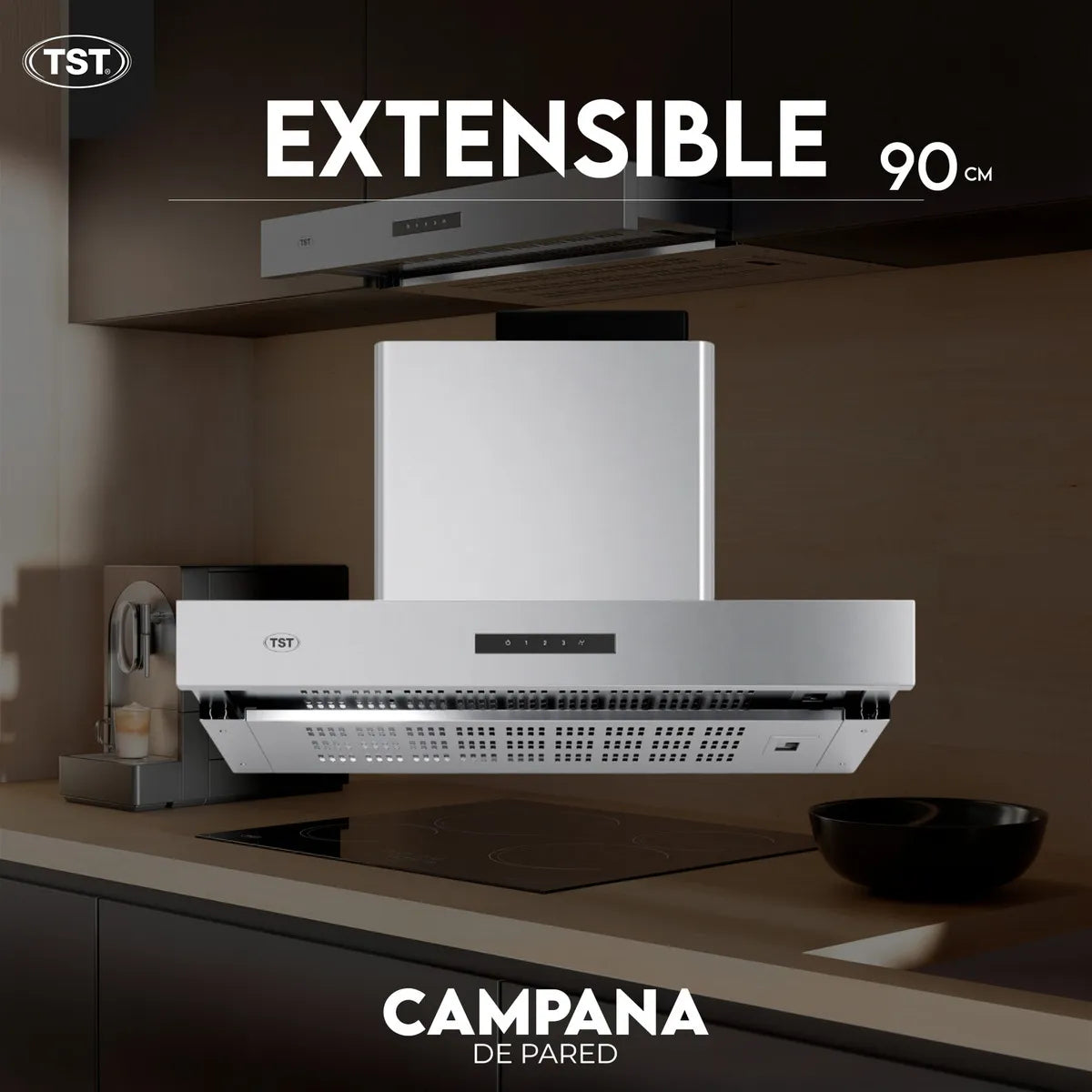 Extractor Purificador Extensible 90 Cm (pared) - Tst - Acero Inoxidable - 90cm X 7cm X 53cm - Plateado