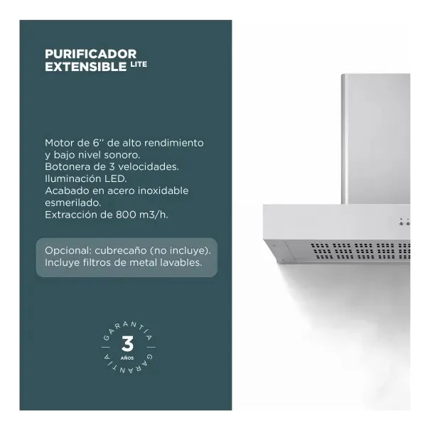 Campana Extractor Extensible Lite: 60cm Acero- Tst Plateado 201-60