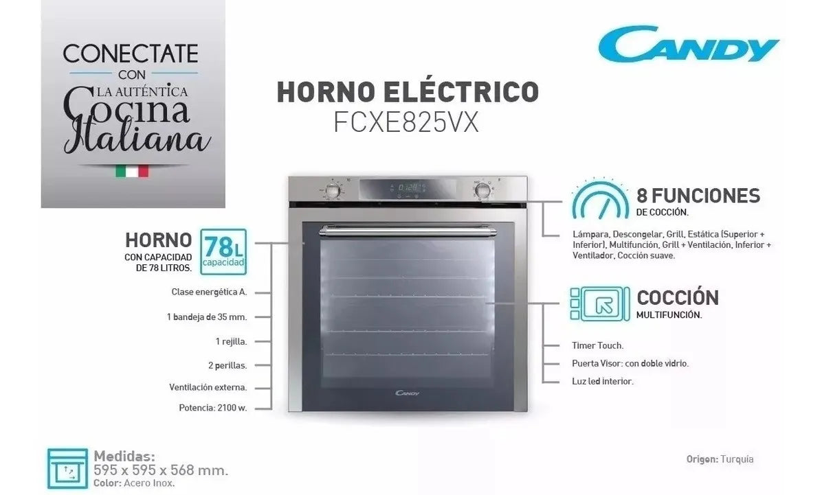 Horno Empotrable Eléctrico Candy Fcxe 825vx 78l Acero Inoxidable