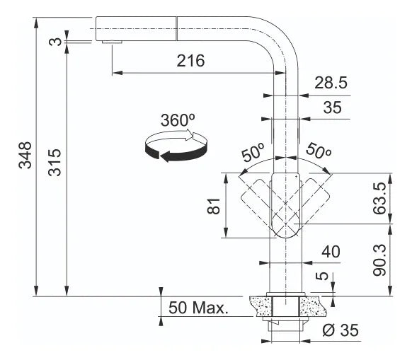 Grifo Cocina Franke Mythos Doccia Black Steel Negro
