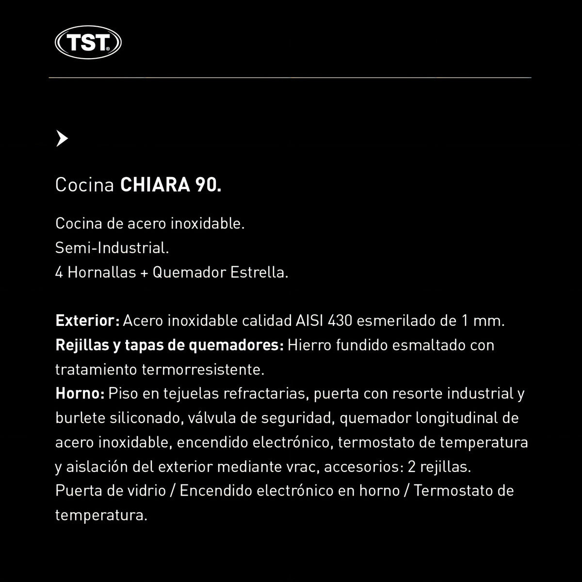 Cocina Chiara | 90 cm | TST | Color Negro | Puerta Con Visor | Semi industrial