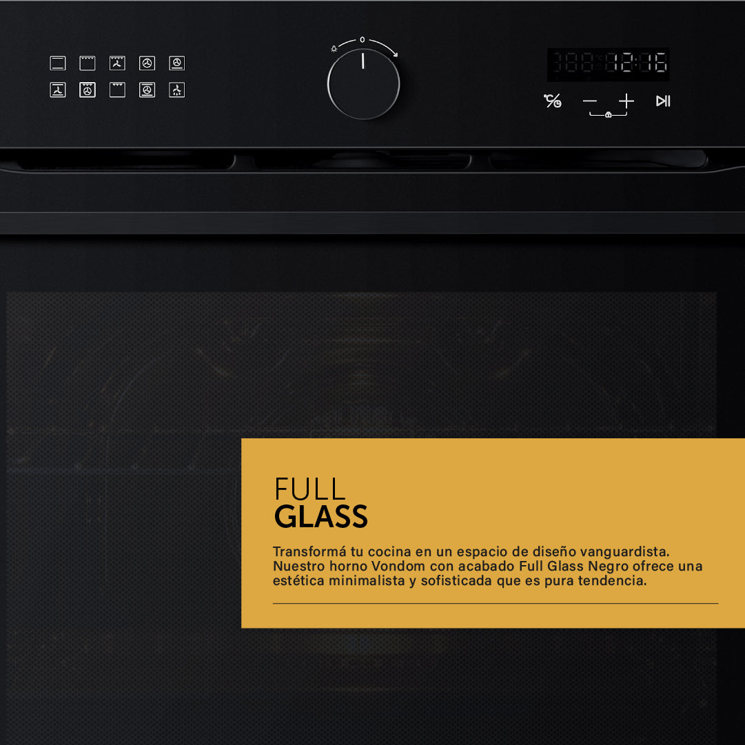 Combo Cocción Vondom Horno Empotrable + Anafe Vitro 60cm Color Negro