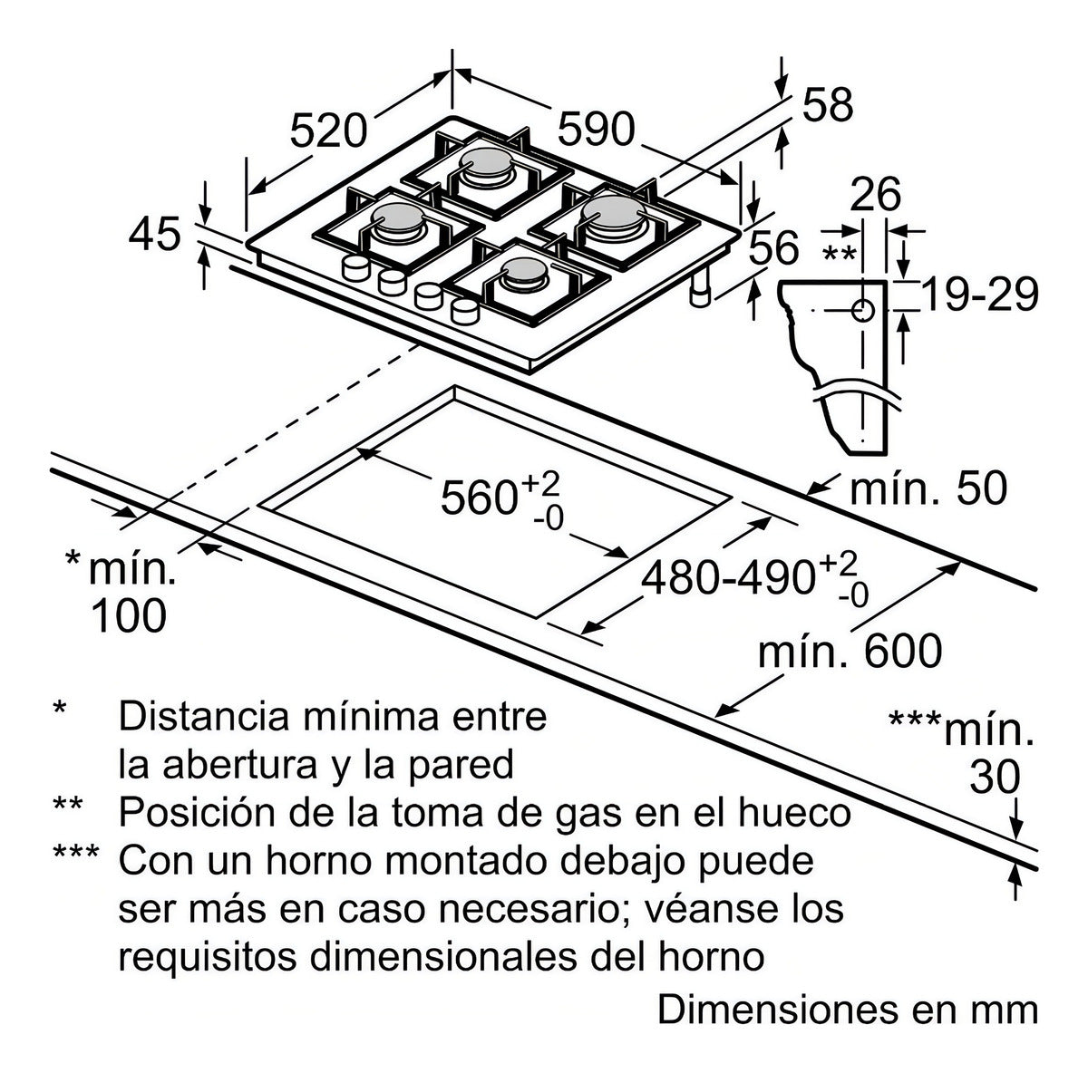 Anafe a gas Bosch PPP6A6B20 color negro 4 hornallas