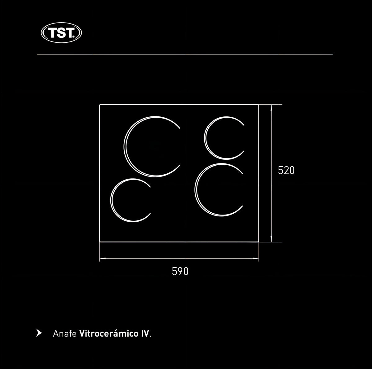 Anafe Eléctrico TST Vitro Negro 4 Hornallas 27-4