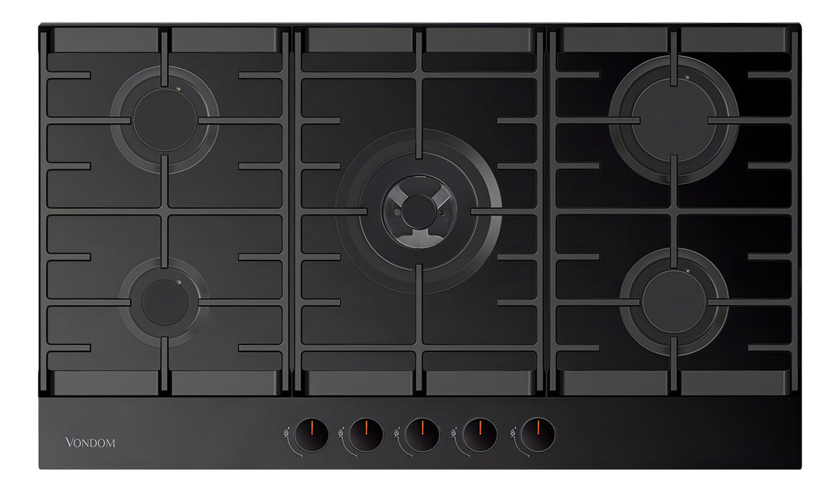 Anafe A Gas Empotrable Vondom Vidrio Templado Negro 76 Cm VAG76N5/HE