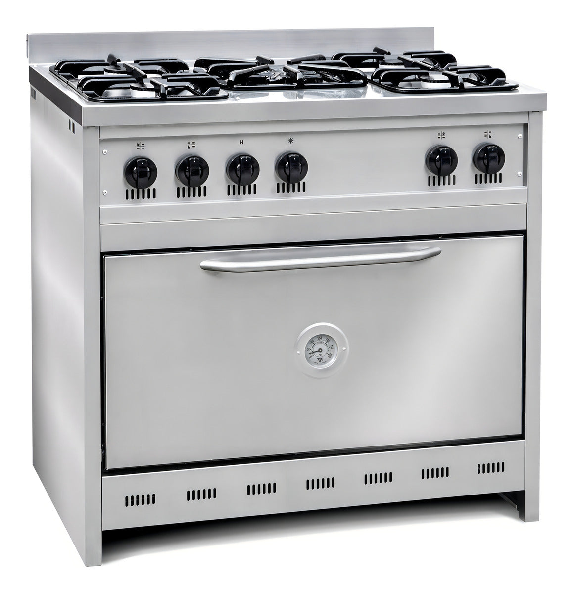 Cocina Industrial Corbelli 5 Hornallas 90cm Horno Pizzero Color Plateado 450-90