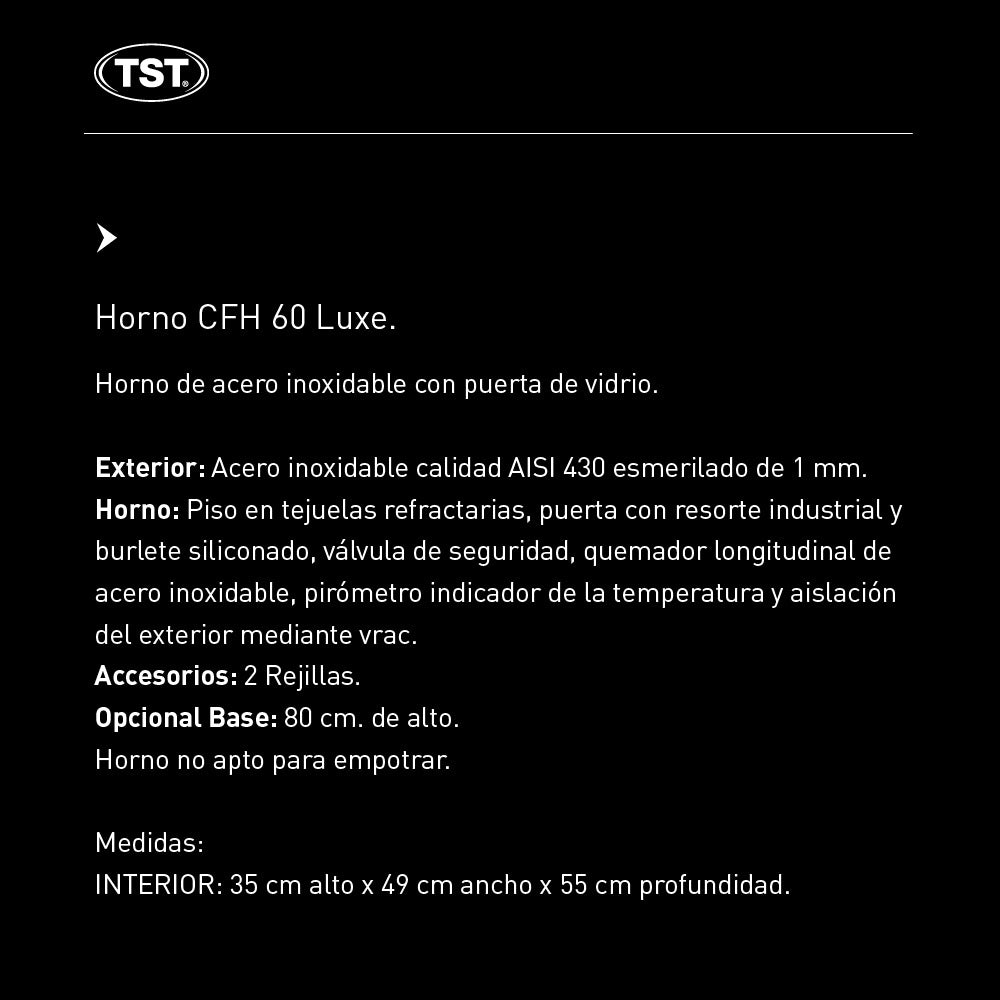 Horno Luxe Semi Industrial 60cm Vidrio - Tst Acero Inoxidable 482-60