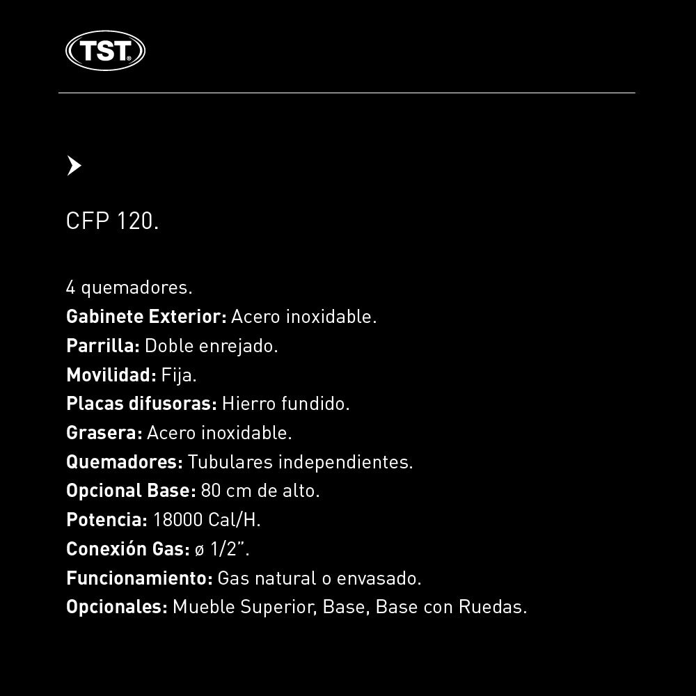 Parrilla A Gas TST 120cm Acero Inoxidable 460-120