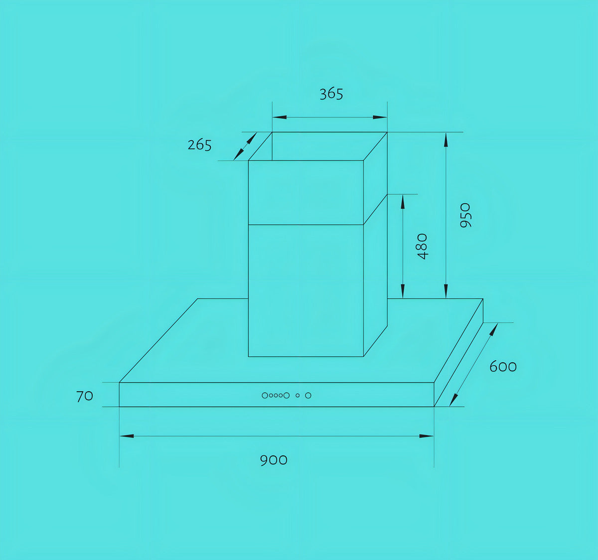 Extractor purificador de cocina TST Isla LT ac. inox. isla 900m x 70m x 600m 235-90