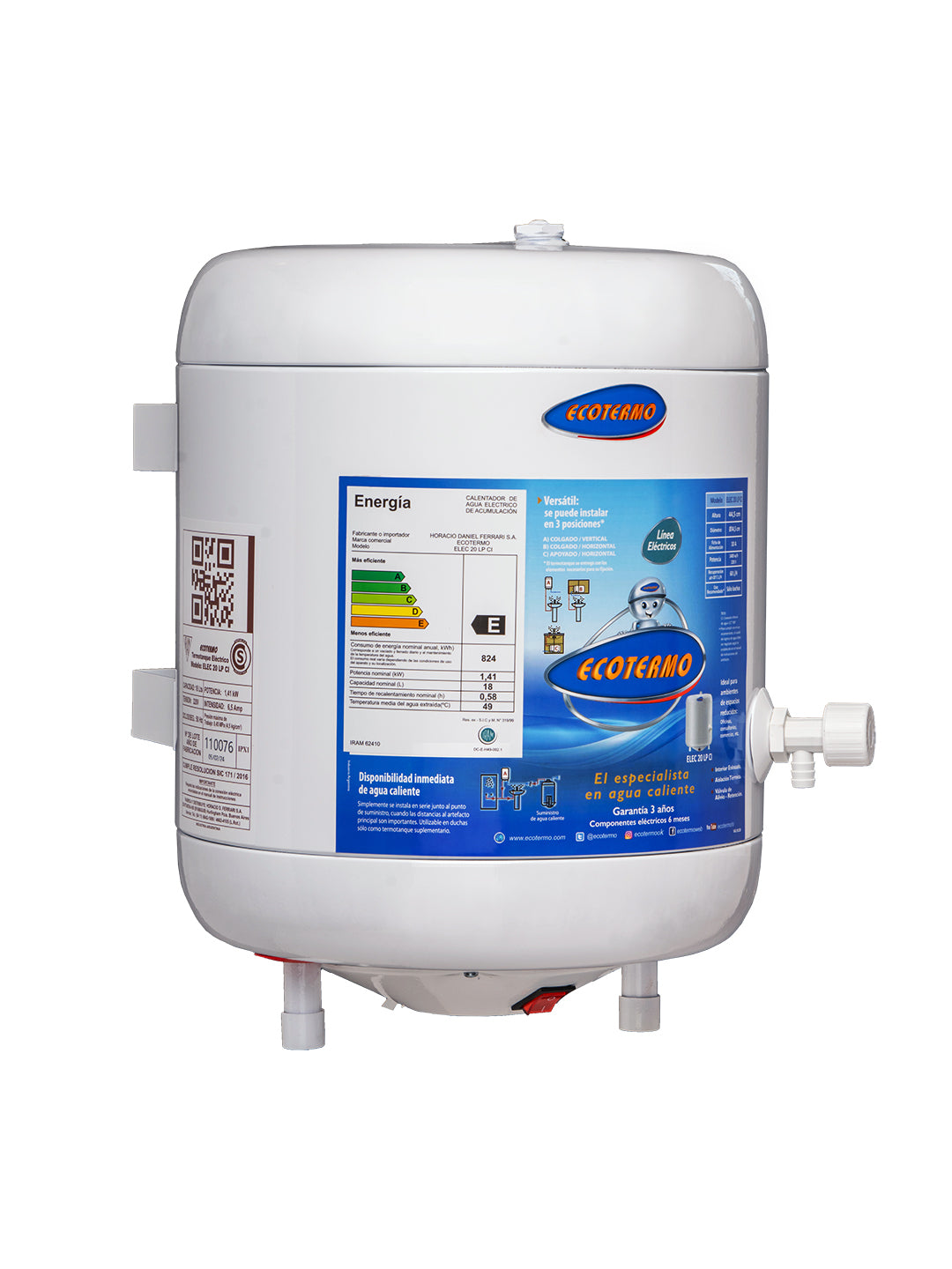 Termotanque Eléctrico ELEC 20 carga inferior TECO10I020