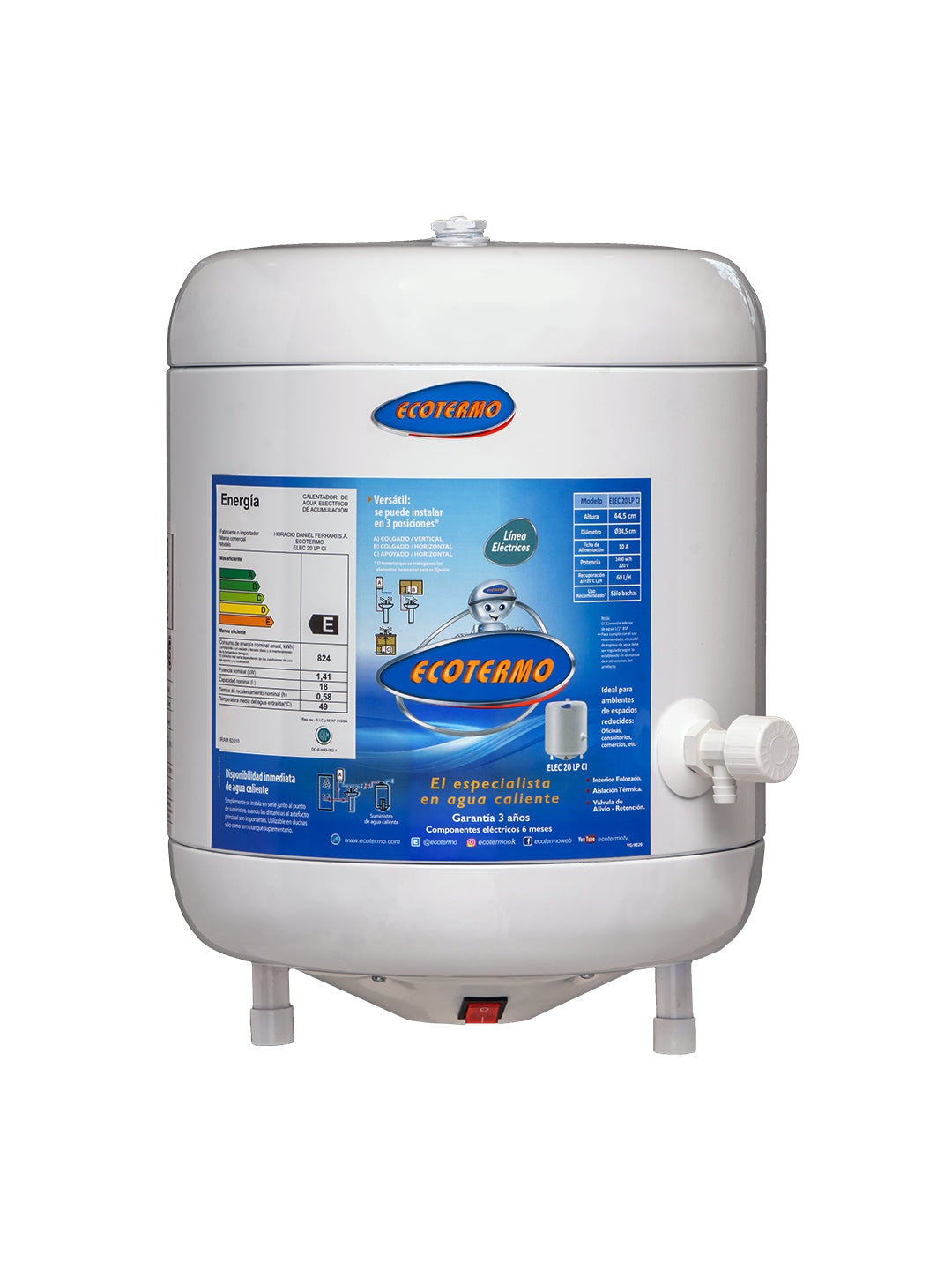 Termotanque Eléctrico ELEC 20 carga inferior TECO10I020