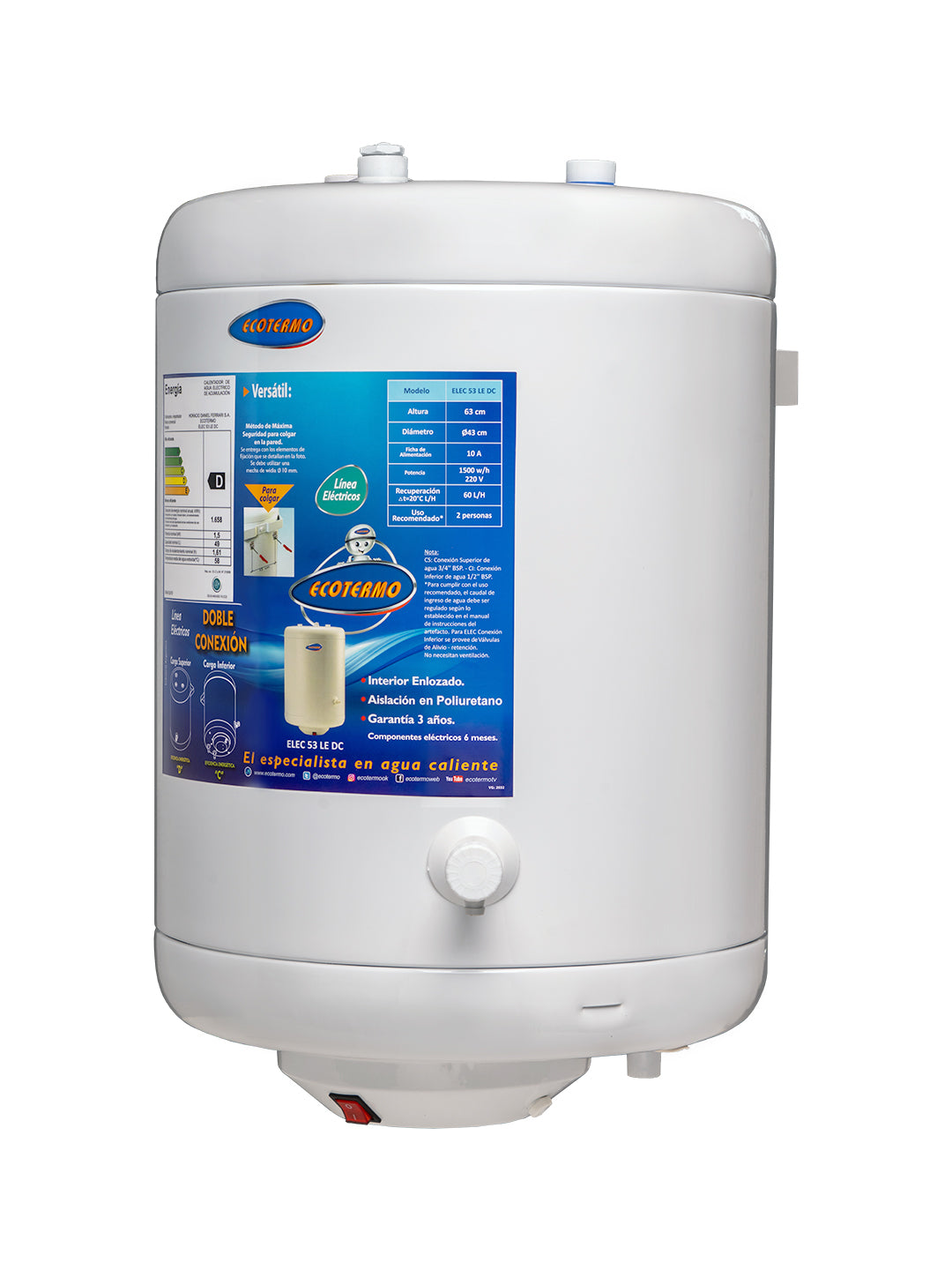 Termotanque Eléctrico Ecotermo ELEC 53 LE Doble Conexión 49L TECO10D053