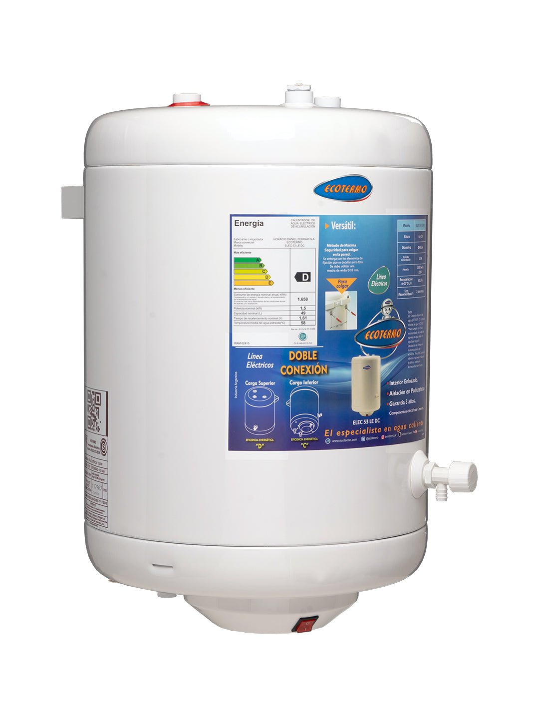 Termotanque Eléctrico Ecotermo ELEC 53 LE Doble Conexión 49L TECO10D053