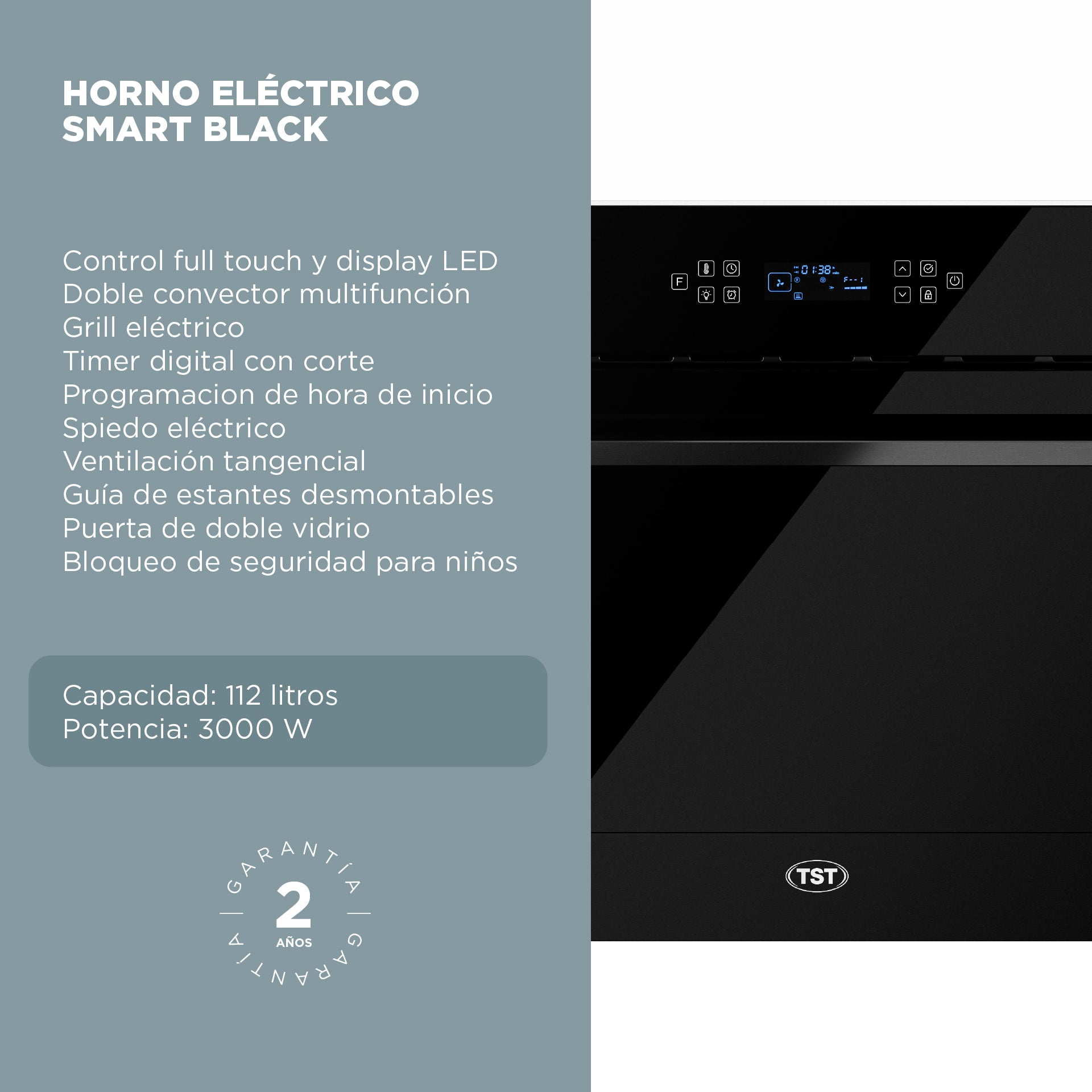 Horno Empotrable Eléctrico Tst E-luxe Black 90 Cm 112l Negro 42-90