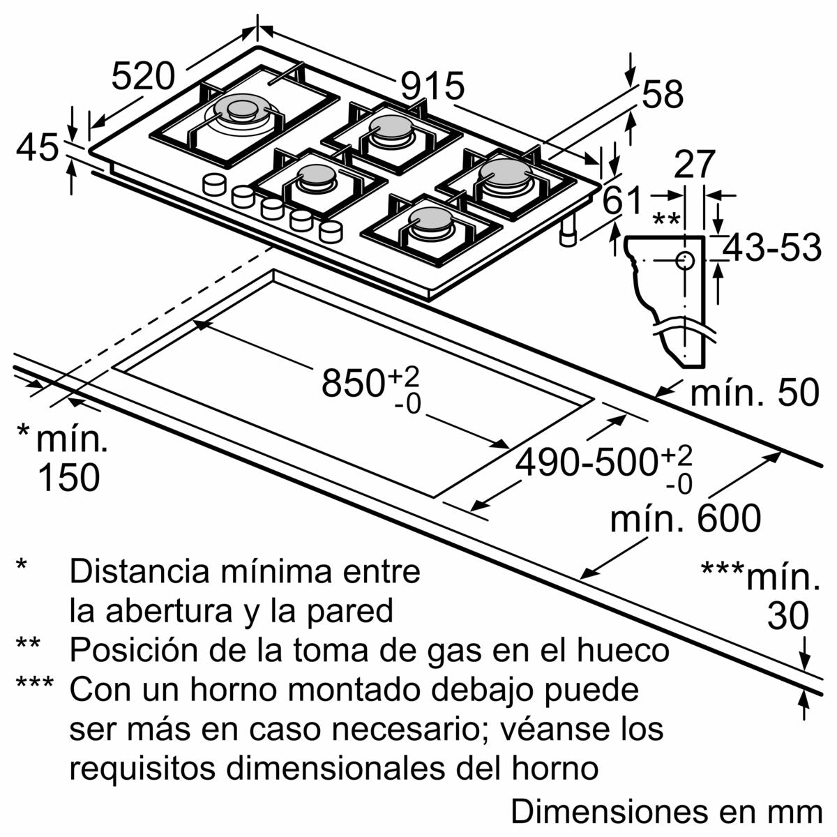 Anafe Bosch 5 Hornallas Serie 8 90 cm Vidrio templado Negro PRS9A6H40
