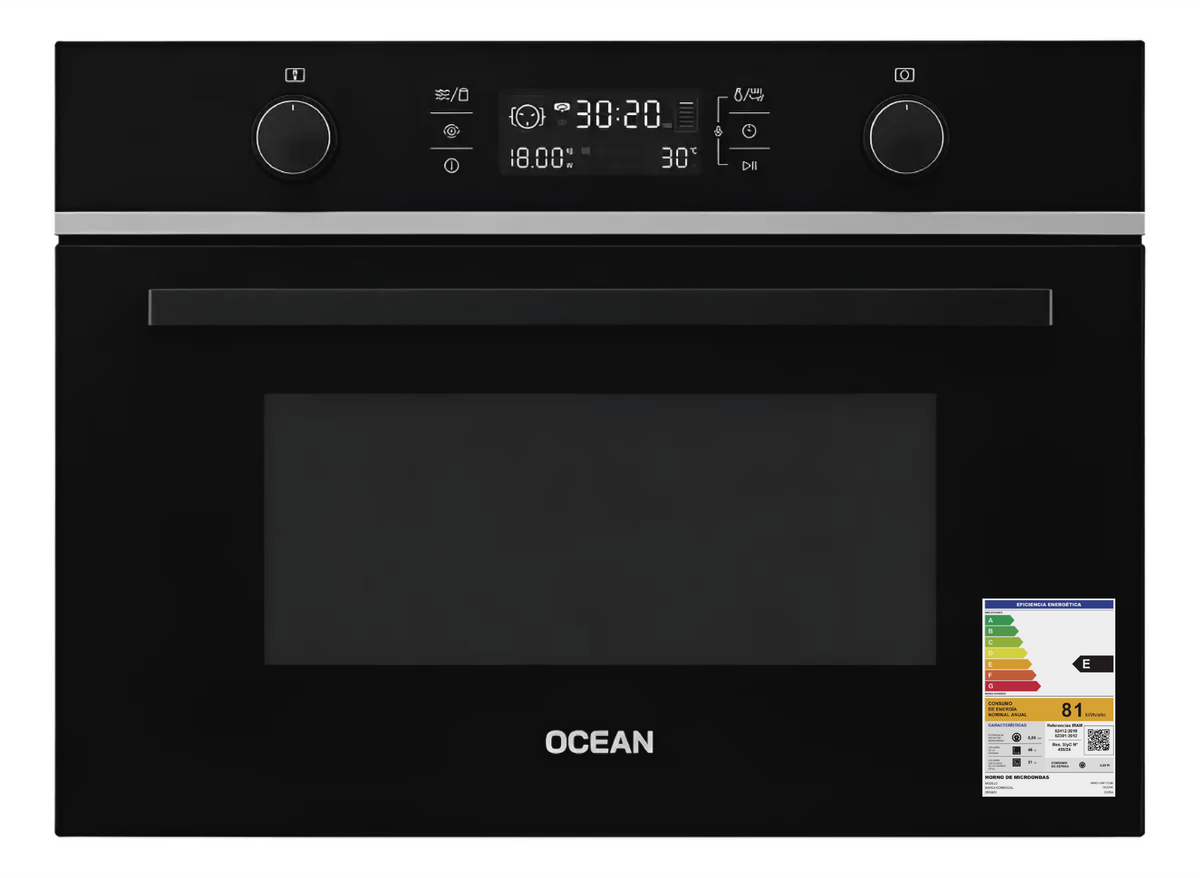 Combo Horno Empotrable 69L + Microondas 44L Ocean Italy Negro OEOM69BEF +  MWOI449TCGB