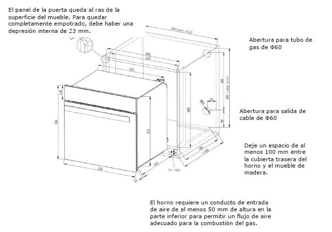 Horno a Gas Empotrable Artei Scalea 60 cm con Grill Eléctrico y Programador Digital  GD0167A-0203
