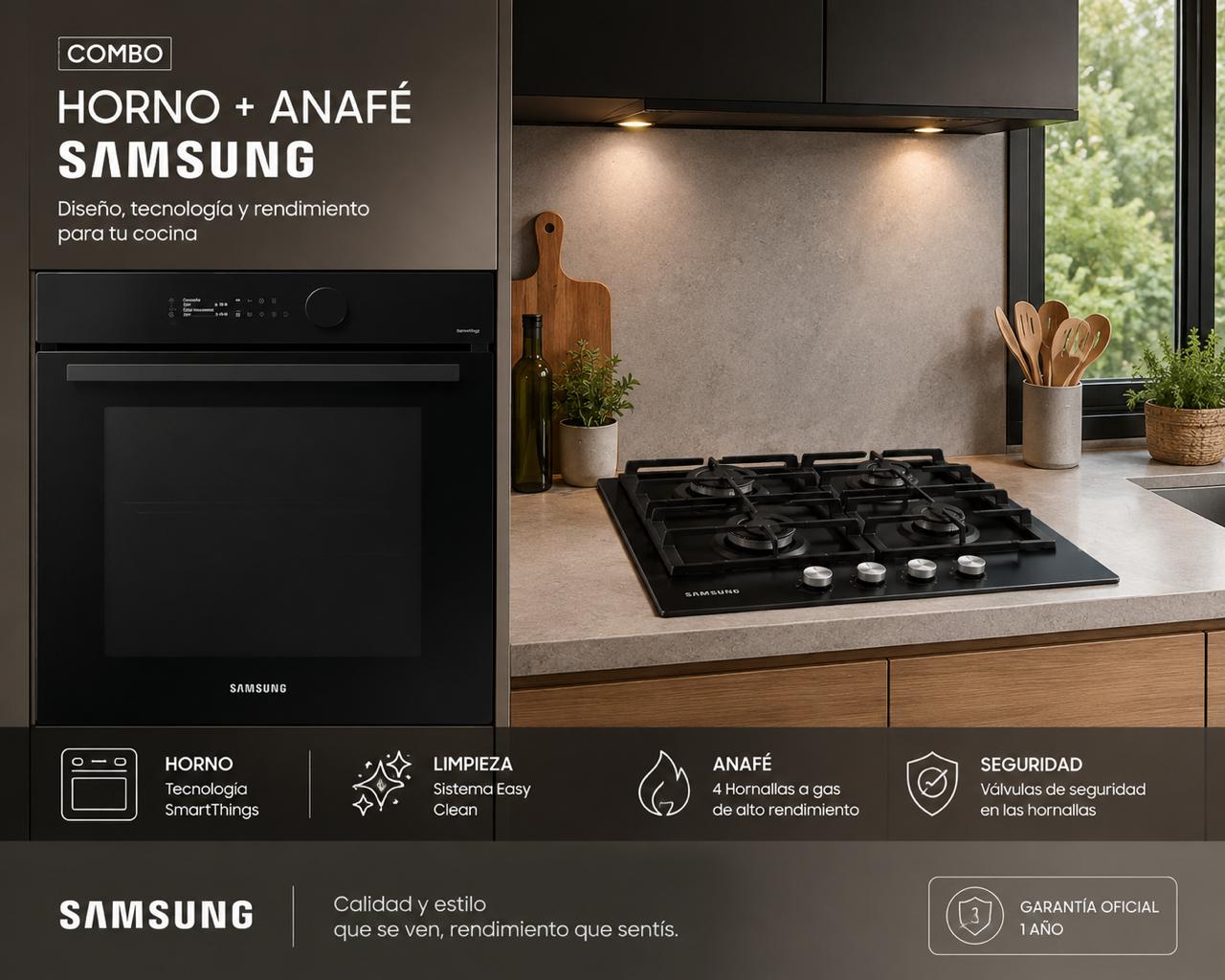 Combo Samsung Horno Eléctrico Dual Cook NV7B5645TAK + Anafe a Gas 4 Hornallas NA64H3000AK