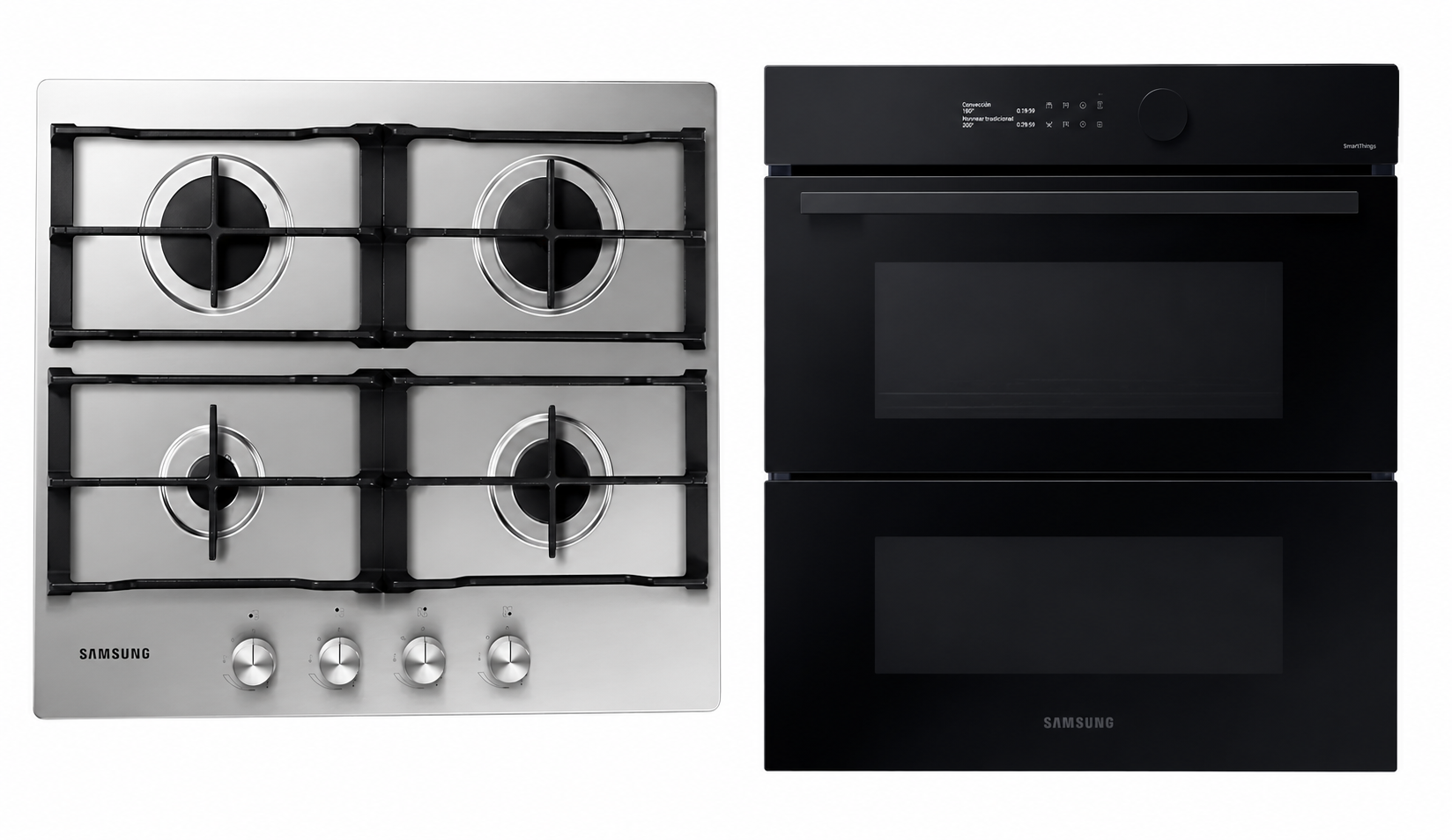 Combo Horno Eléctrico Samsung Bespoke Dual Cook Flex 76 L NV7B5745TAK + Anafe a Gas Samsung 4 Hornallas Acero Inoxidable NA64H3010AS
